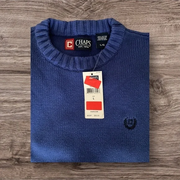 NEW Chaps Men's Classic Fit Crew Neck 100% Cotton Sweater Royal Size: Large - Picture 7 of 8